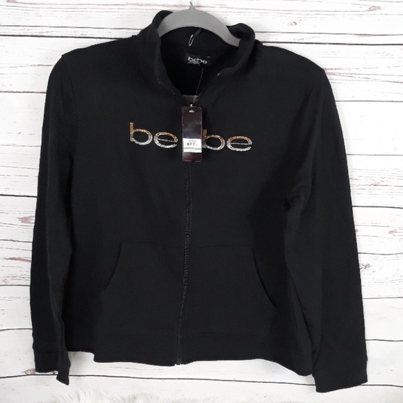 bebe Tops - NWT bebe jet black zip up sweatshirt large